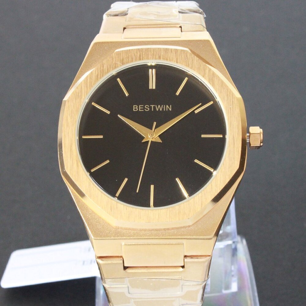 Men's Sports Watch Integrated Bracelet Gold Tone Quartz 41.5mm - Picture 6 of 13